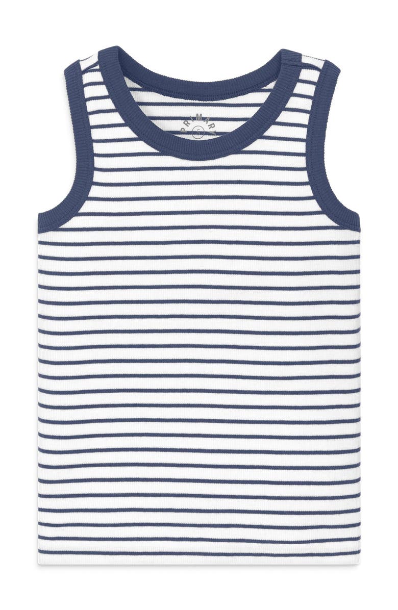 Primary Kids Rib Tank In Stripe, Main, color, Sunwashed Navy White Stripes