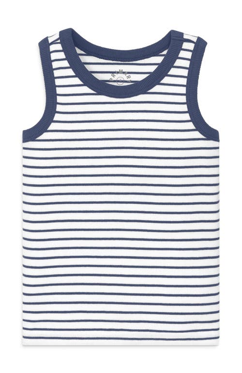 Primary Kids Rib Tank In Stripe in Sunwashed Navy White Stripes at Nordstrom, Size 4T