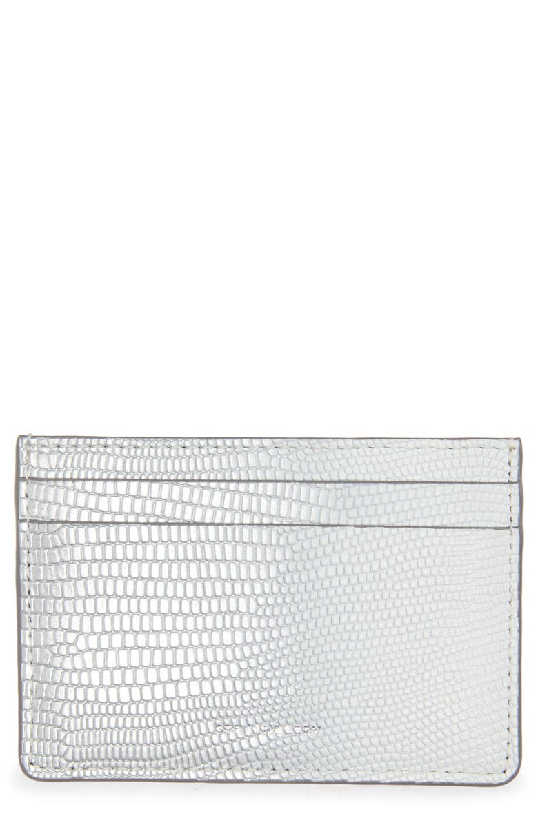 Strathberry Lizard Embossed Leather Card Case, Main, color, Silver