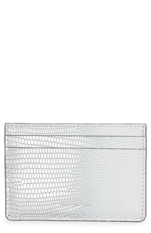 Strathberry Lizard Embossed Leather Card Case In Silver