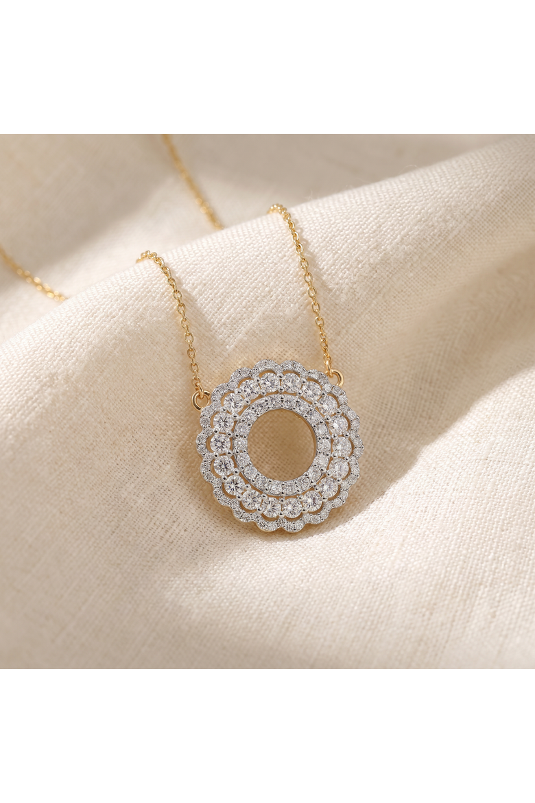 1Ct TW Diamond Circle Pendant Women's Lab Grown 18mm Wide 18" Necklace, Alternate, color, 10k yellow Gold