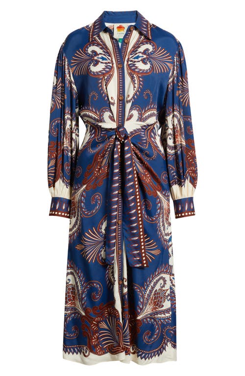 Farm Rio Blue Arabesque Scarf Lenzing Ecovero Viscose Midi Dress In Multi