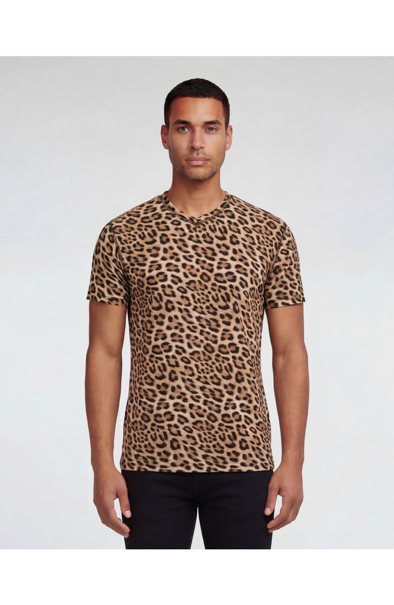 Lords of Harlech Leopard Mens Wool Vneck Tee, Alternate, color, Leopard Brown