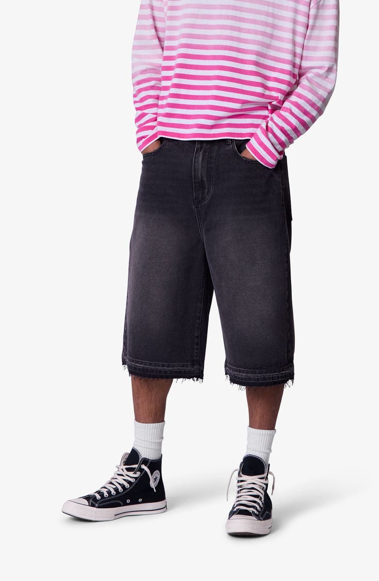 mnml Ultra Baggy Raw Edge Denim Shorts, Alternate, color, Washed Black