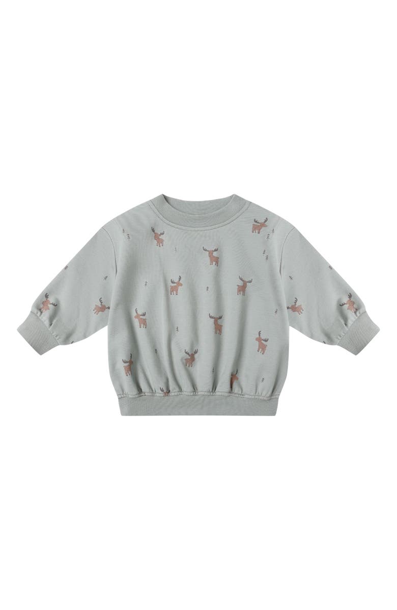 QUINCY MAE Moose Print Relaxed Stretch Organic Cotton Sweatshirt, Main, color, Blue