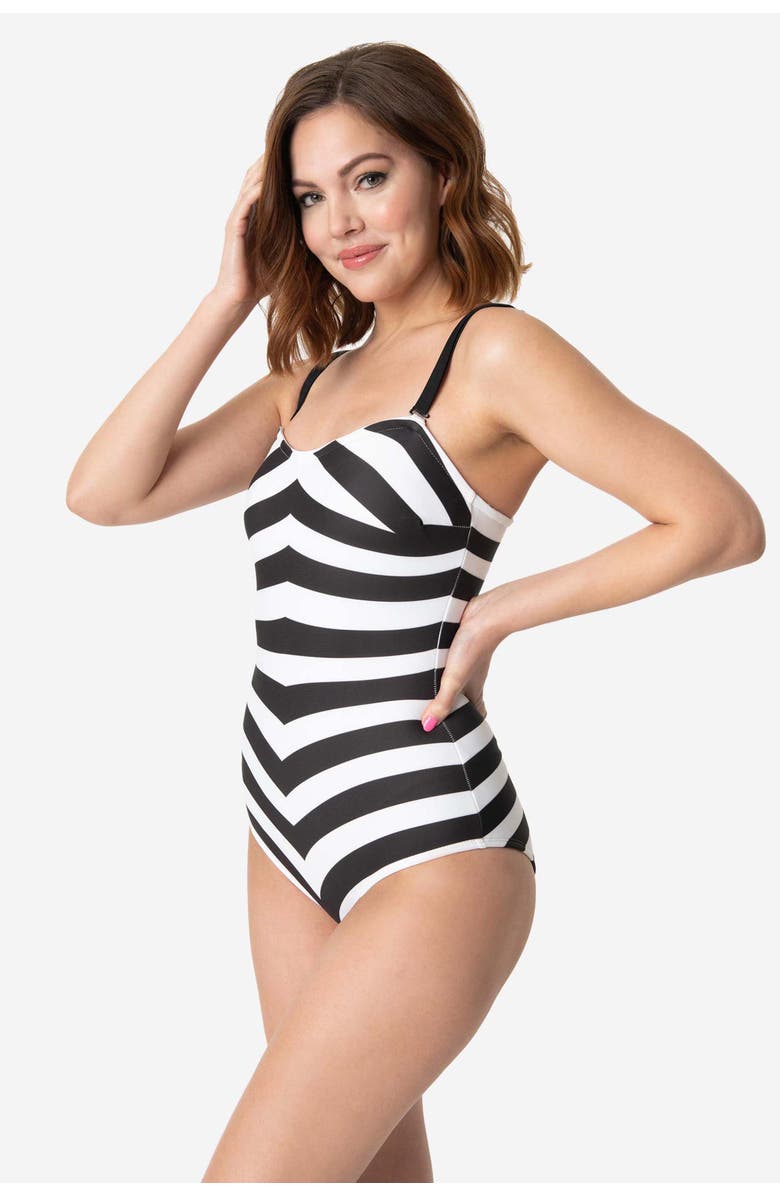 Unique Vintage Chevron Stripe One Piece Bathing Suit, Main, color, Black/ White