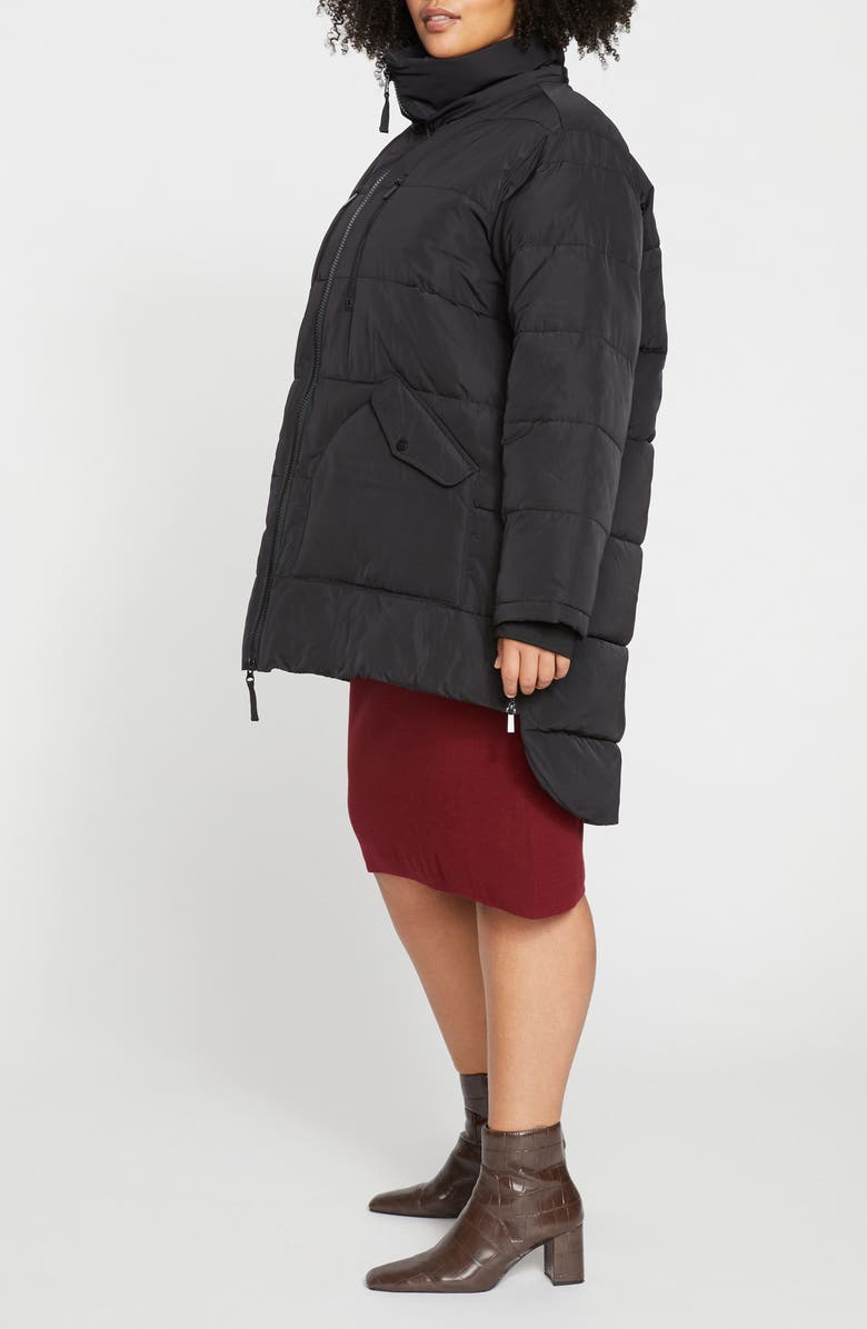 Universal Standard Matterhorn Hooded High-Low Puffer Coat, Alternate, color, Black