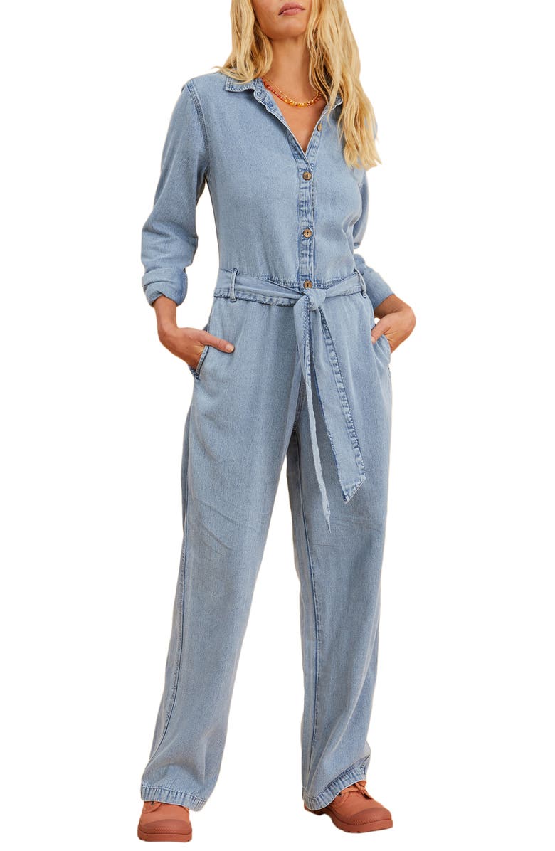 Billabong x The Salty Blonde Sunday Uniform Long Sleeve Denim Jumpsuit, Main, color, 