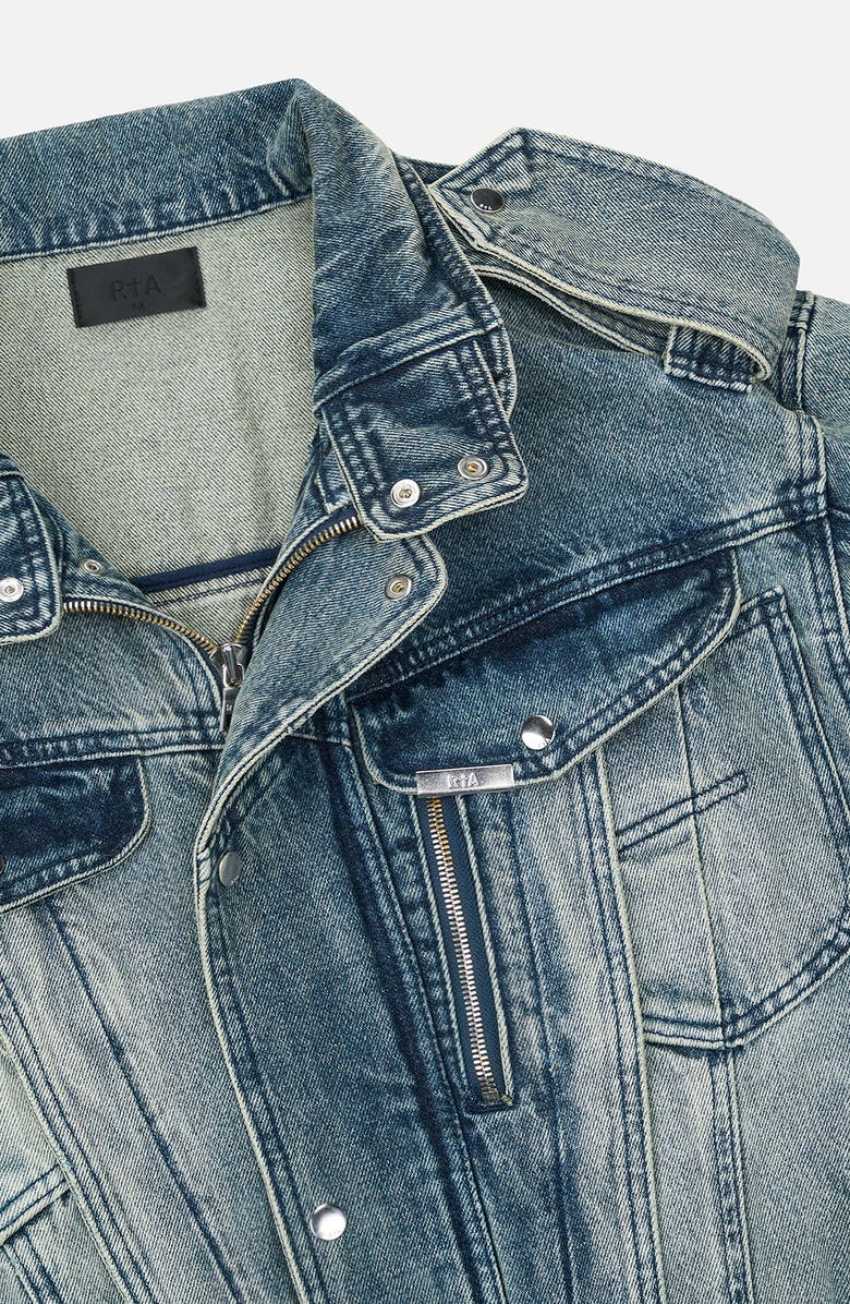 RtA Rui Crop Denim Moto Jacket, Alternate, color, Dawn Wave