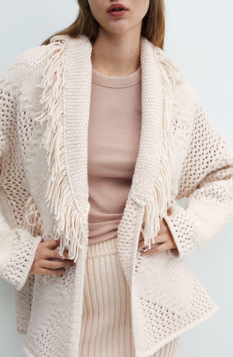MANGO Fringe Long Open Cardigan, Main, color,