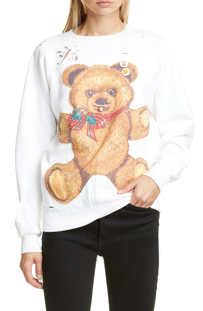 R13 Punk Teddy Bear Distressed Sweatshirt, Main, color,