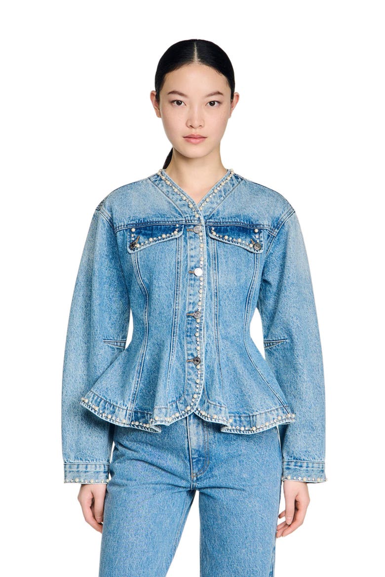 Beaded denim jacket, Main, color, Blue jean