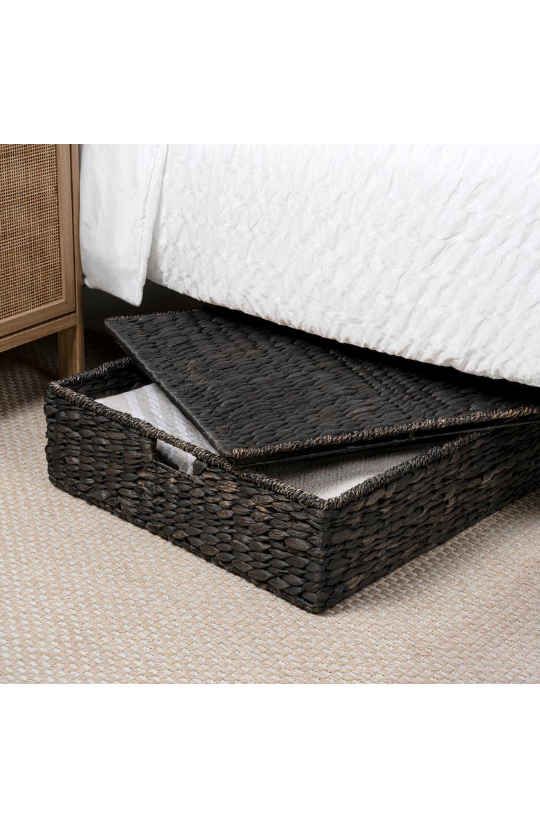 HAPPIMESS Holden 30" Classic Costal Hand-Woven Hyacinth Wicker Under Bed Storage Basket with Lid, Alternate, color, Black