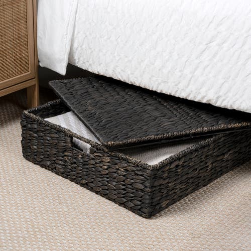Happimess Holden 30" Classic Costal Hand-woven Hyacinth Wicker Under Bed Storage Basket With Lid In Brown