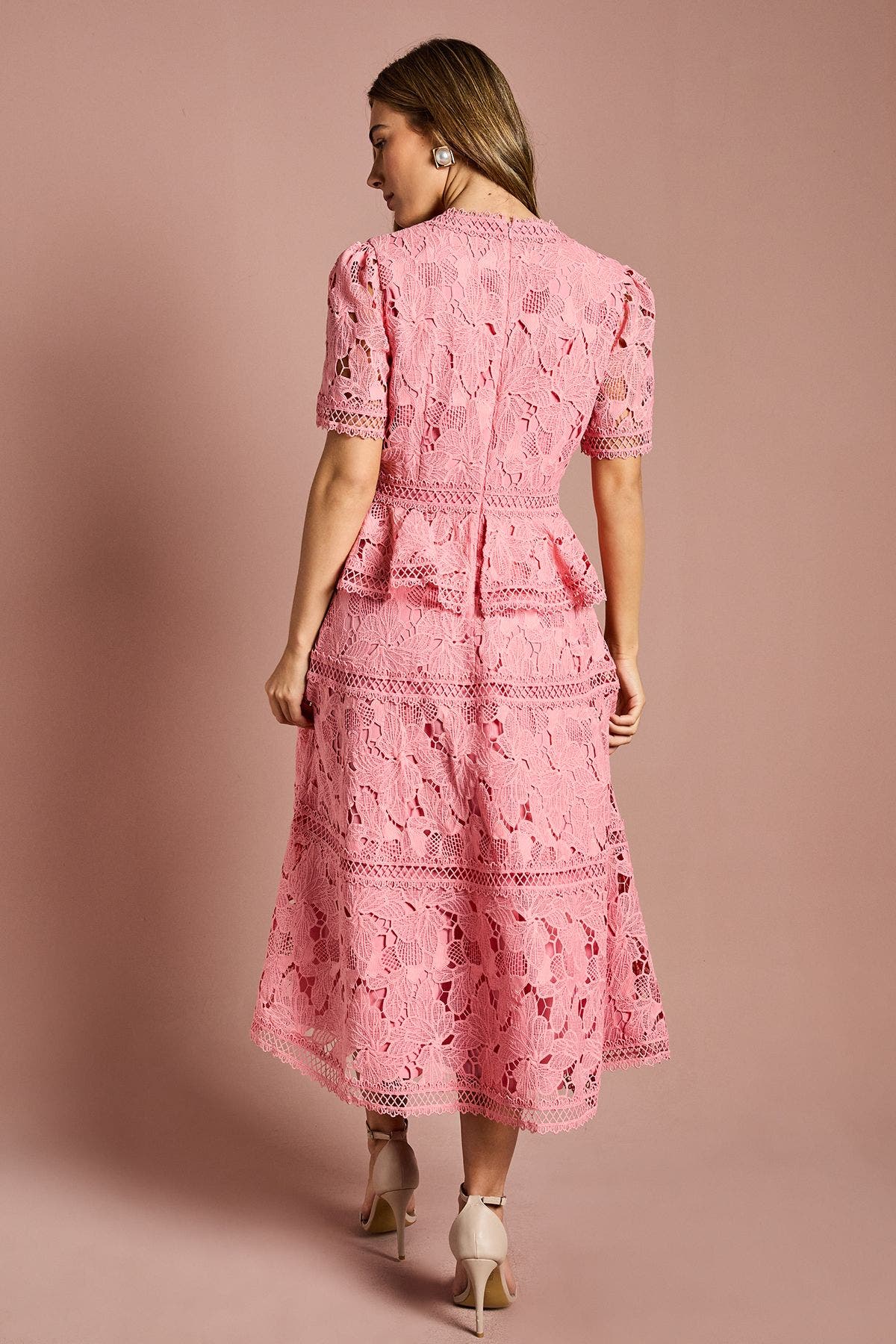 V Neck Tiered Lace Midi Dress - image 2