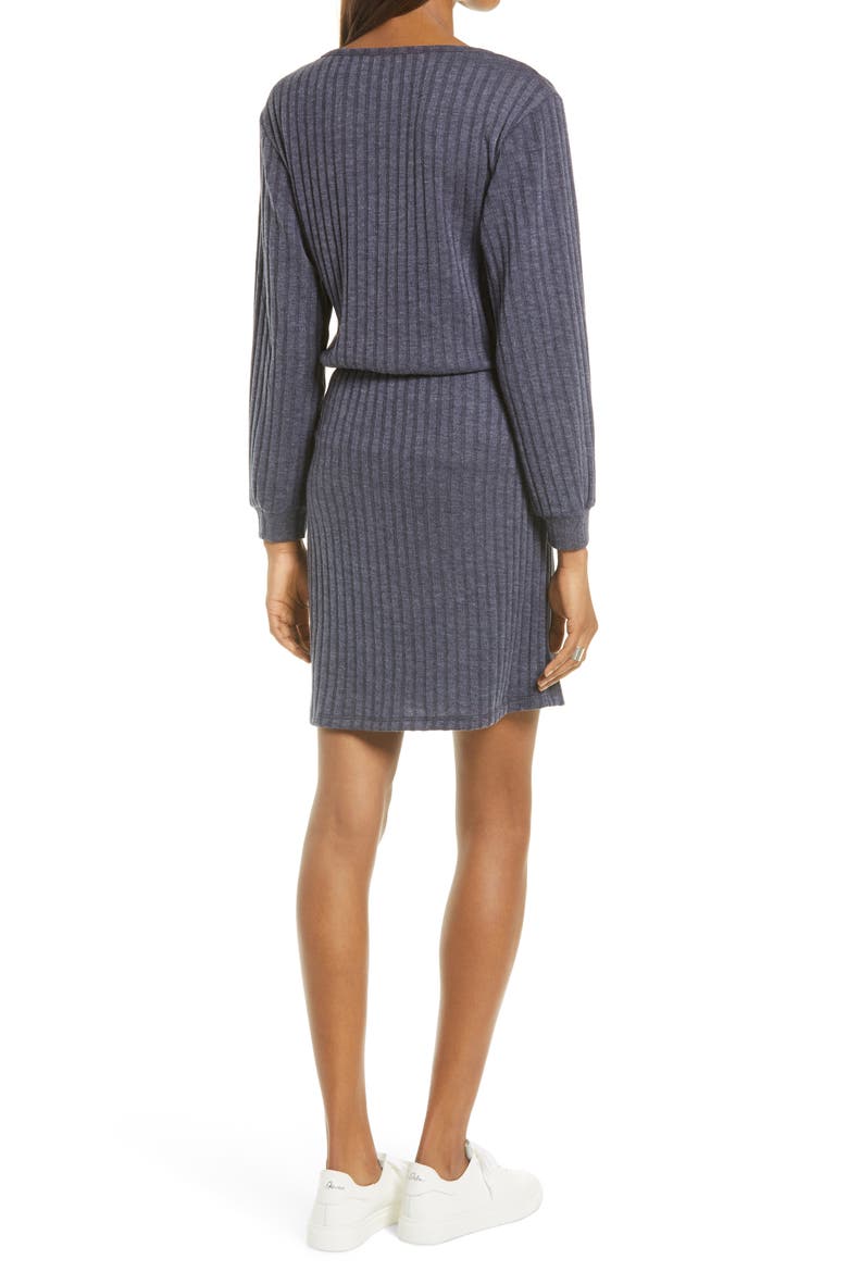 Tie Front Long Sleeve Dress, Alternate, color, HEATHER NAVY