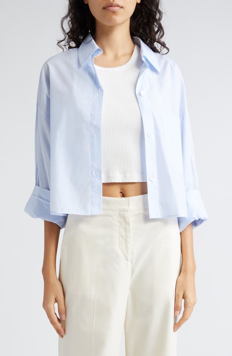 TWP Soon to Be Ex Cotton Button-Up Crop Shirt, Main, color, Baby Blue