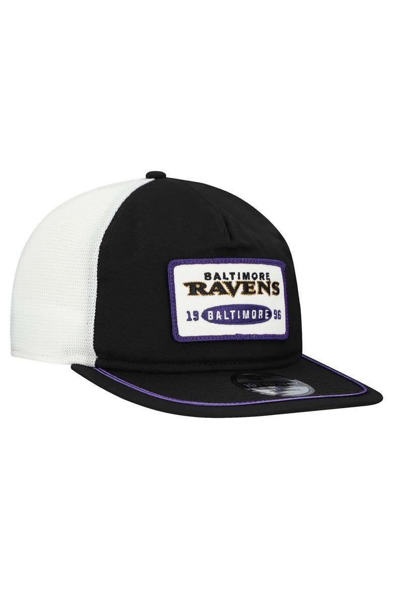 Men's New Era Black/White Baltimore Ravens Patch 19TWENTY Adjustable Hat, Alternate, color, Black