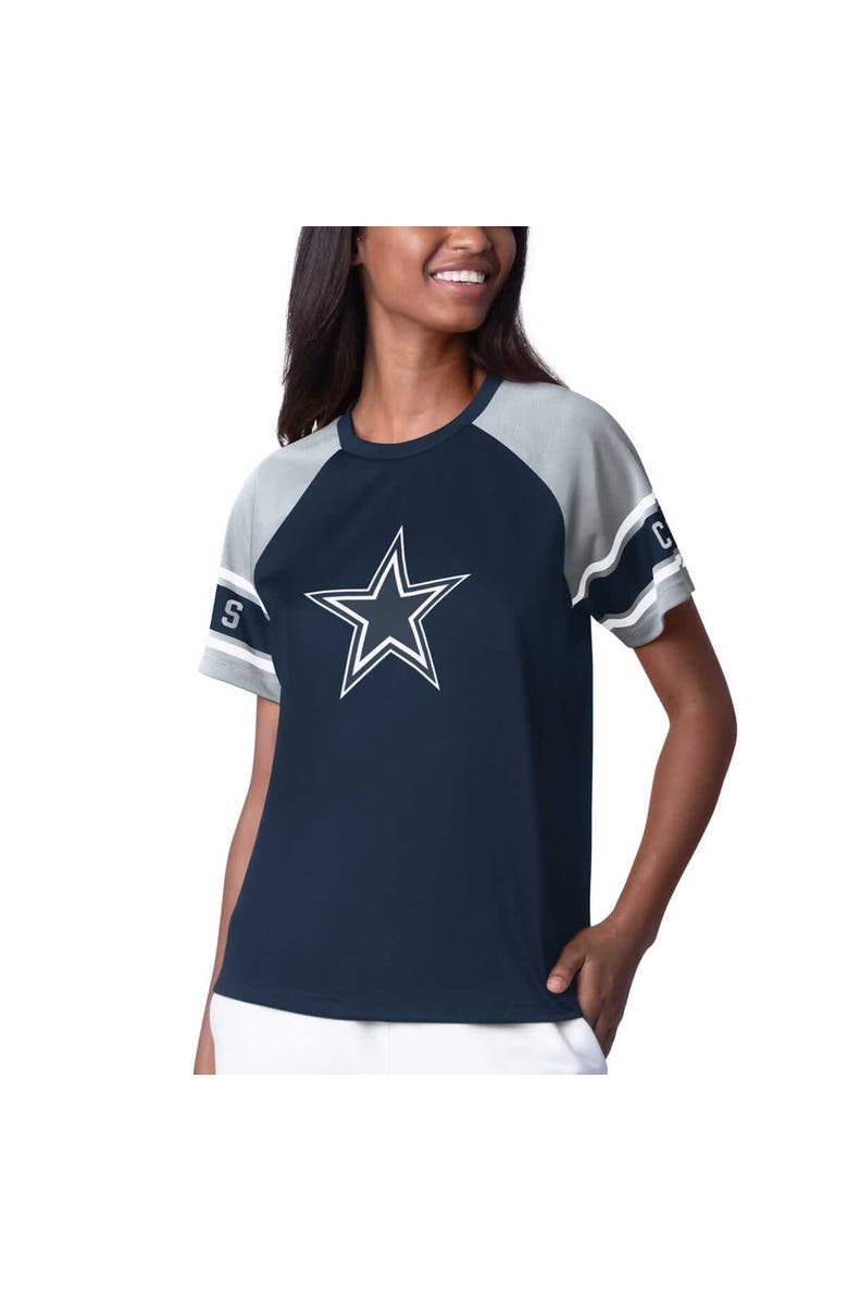 STARTER Women's Starter Navy Dallas Cowboys 1st Rounder Color Block Raglan Top, Alternate, color, Navy