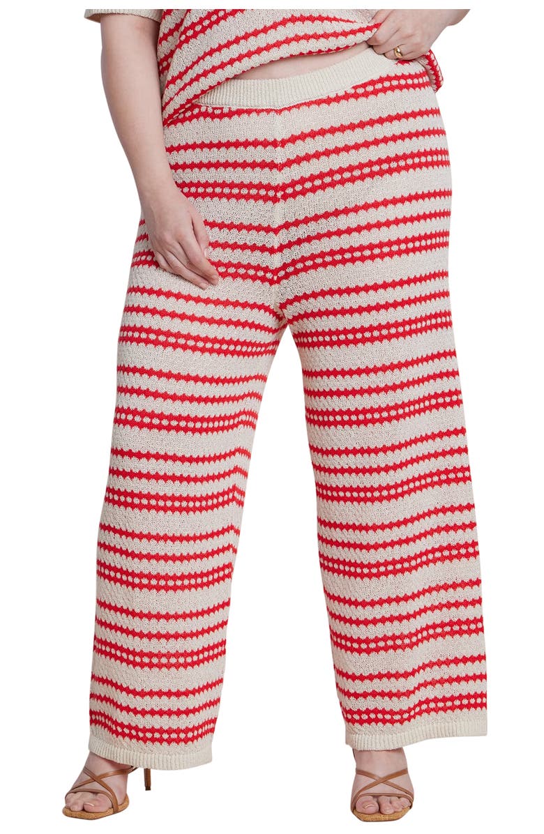 ELOQUII Pointelle Stripe Sweater Pant, Main, color, Berry Stripe