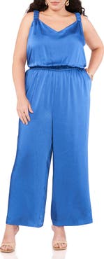 Vince Camuto V-Neck Textured Satin Jumpsuit