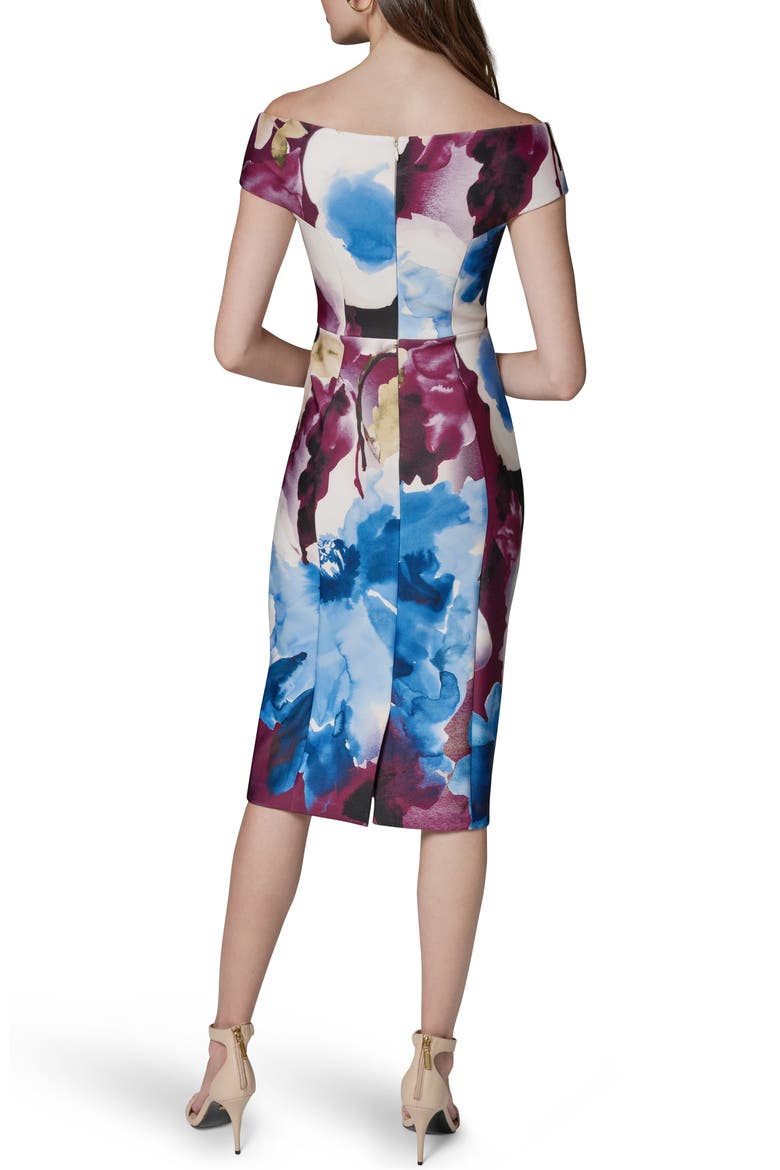 Floral Off the Shoulder Sheath Dress, Alternate, color, SANGRIA/ MA