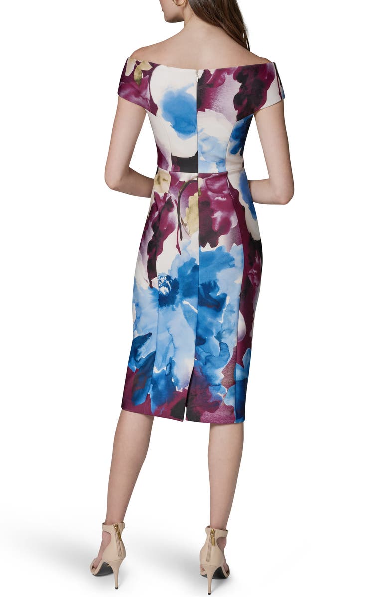 Donna Karan New York Floral Off the Shoulder Sheath Dress, Alternate, color, Sangria/ Ma