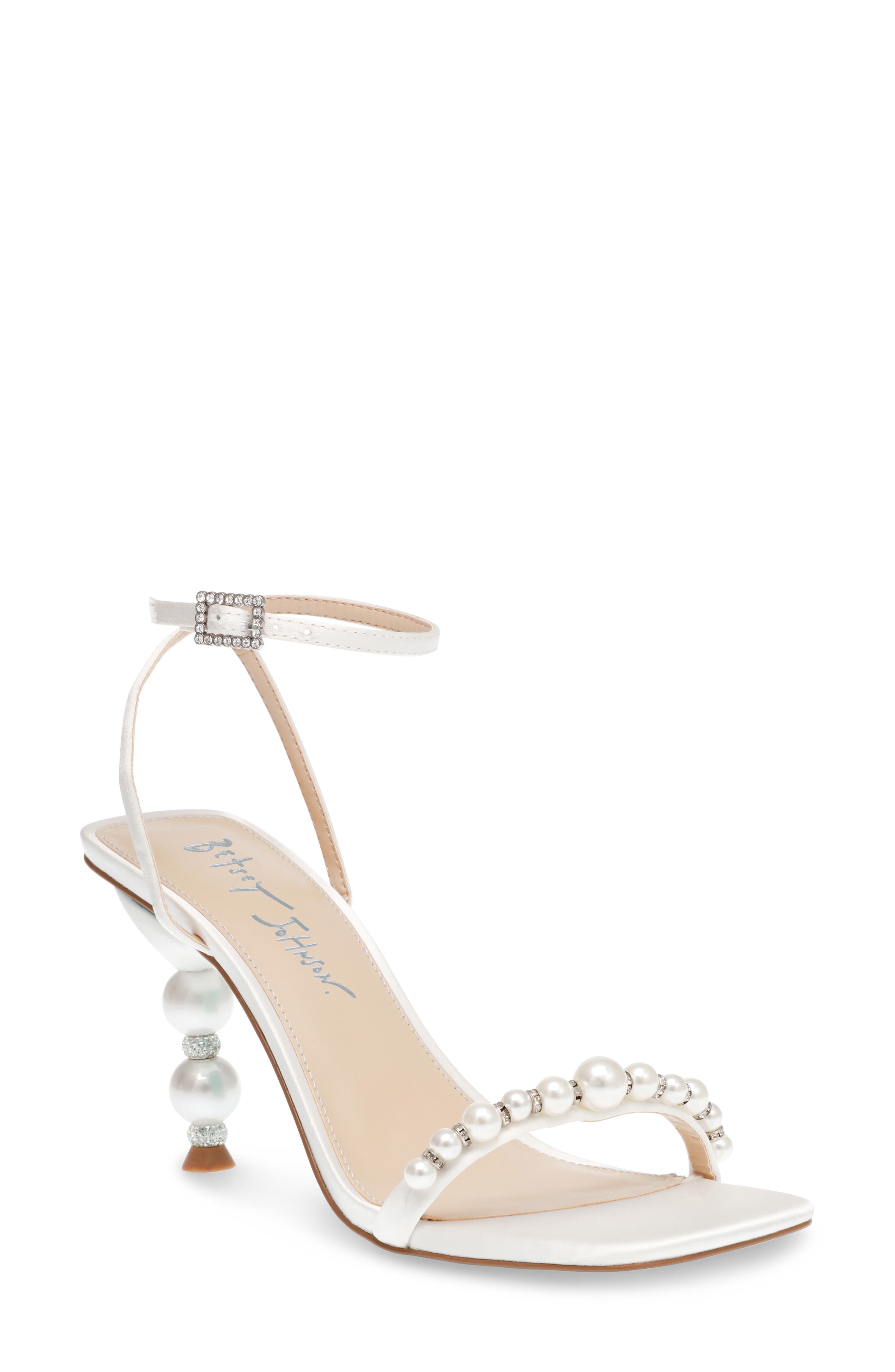 Jacy Imitation Pearl Ankle Strap Sandal, Main, color, IVORY