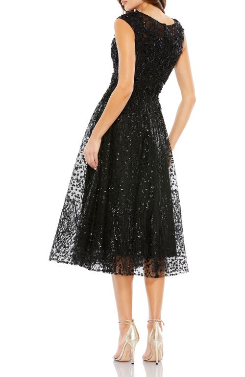 Mac Duggal Sequined Cap Sleeve Fit And Flare Dress In Black