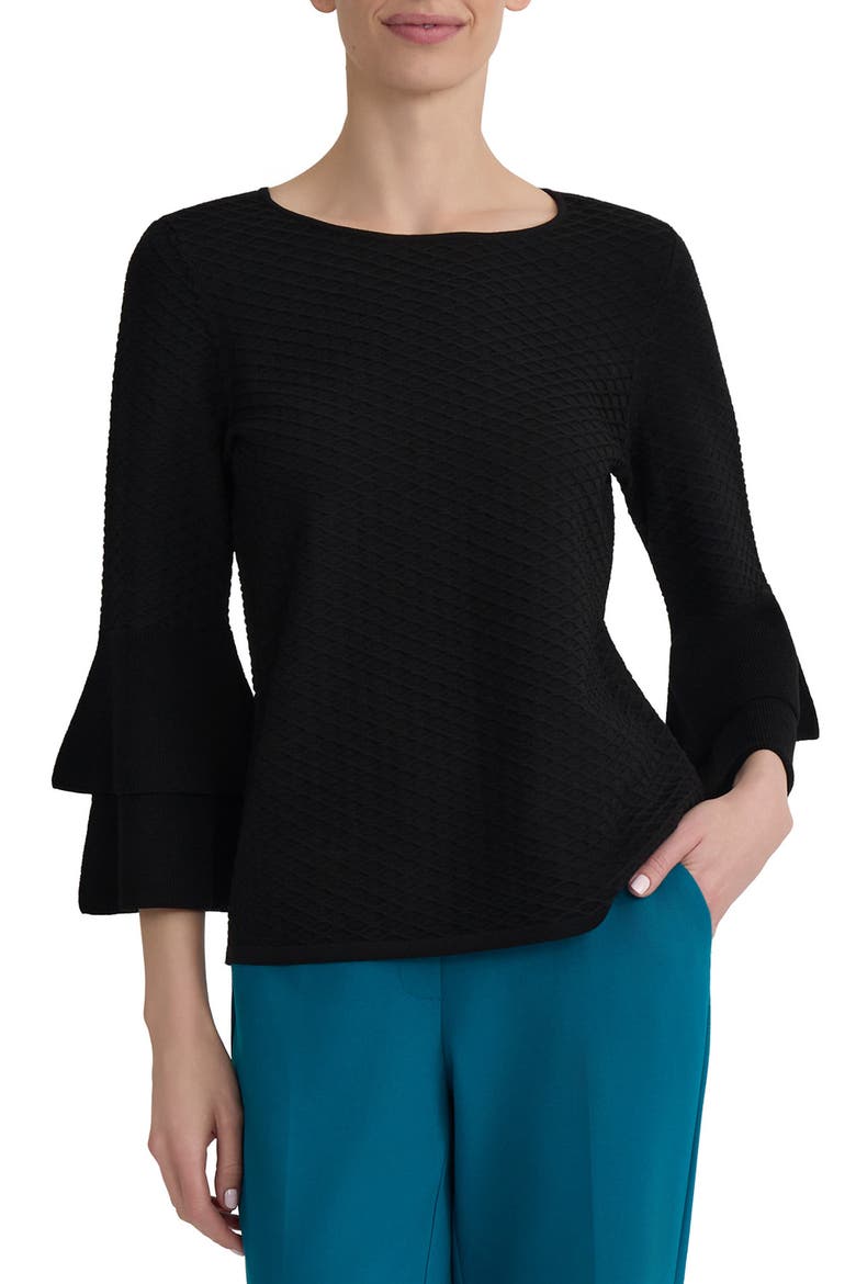 Texture Ruffle Sleeve Top, Main, color, BLACK