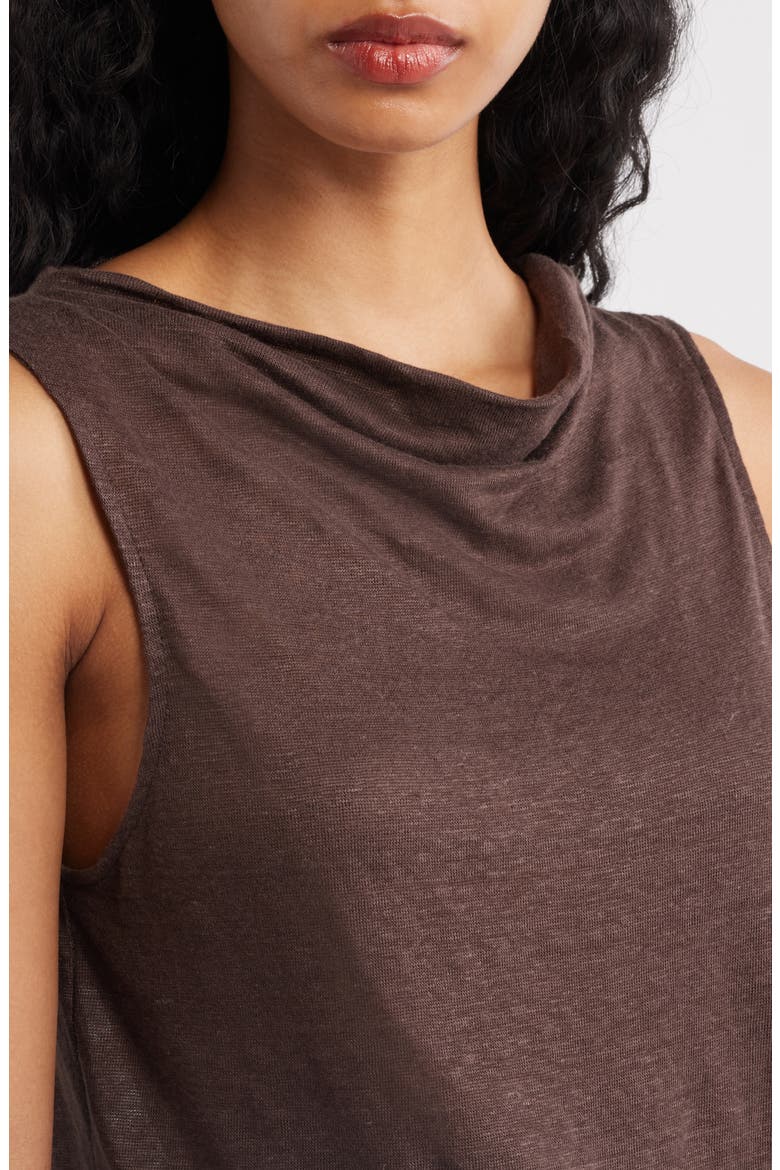 Cowl Neck Linen Tank, Alternate, color, BROWN