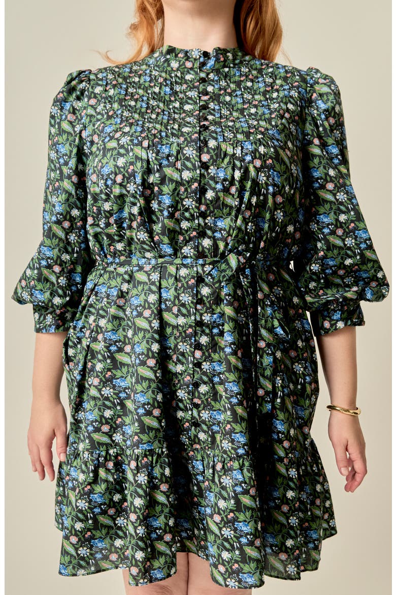 Floral Print Pintuck Smock Minidress, Alternate, color, BLACK MULTI