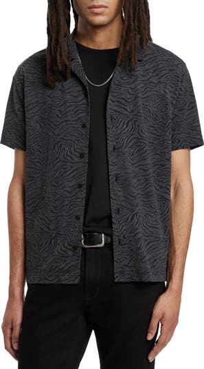 Camicia John Varvatos Danny Camp, Taglia XL, Nuova Con Etichette, Verde Con Stampa Animalier, Maniche Corte, Cotone, Made In India