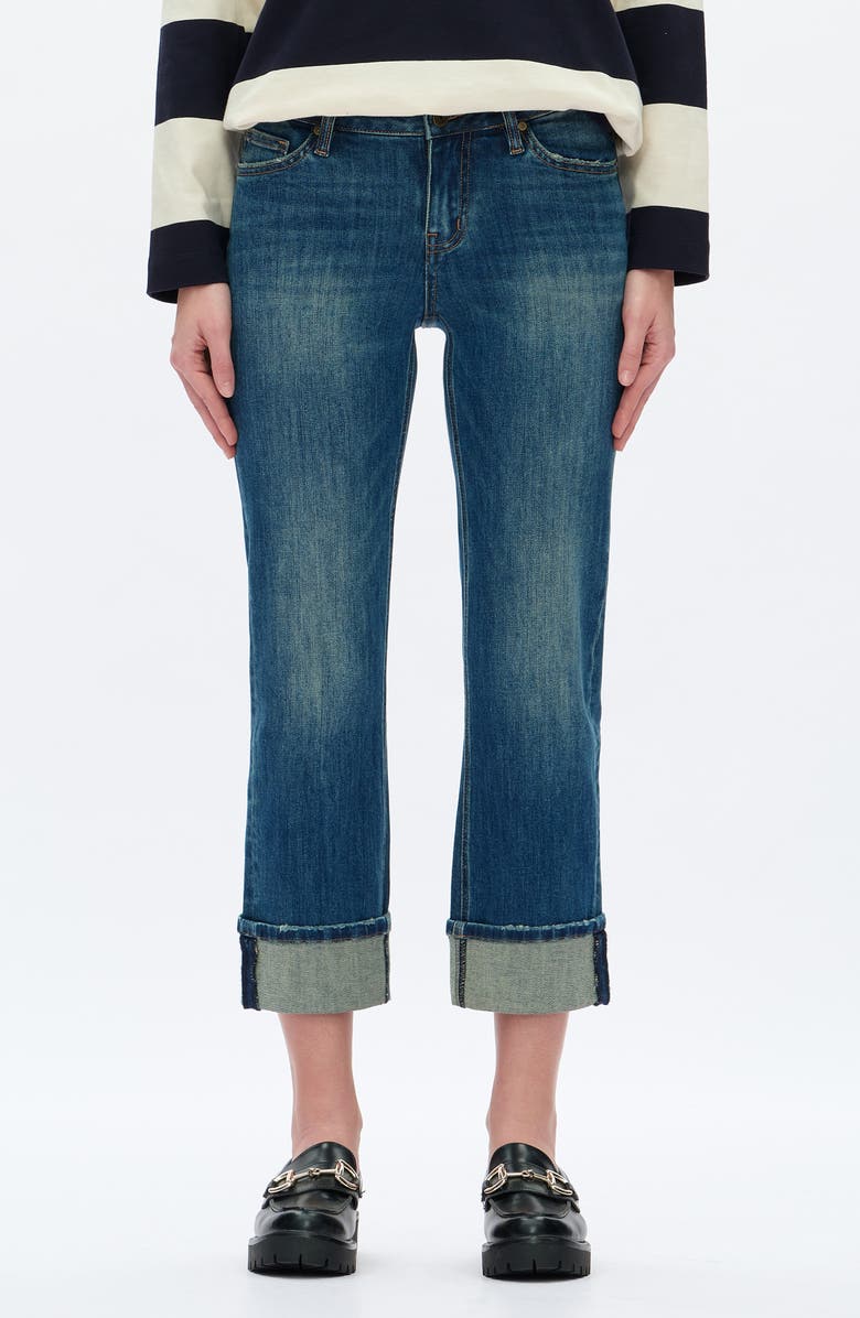 Bayeas Cuffed Low Rise Crop Straight Leg Jeans, Main, color, Retro Dark Blue