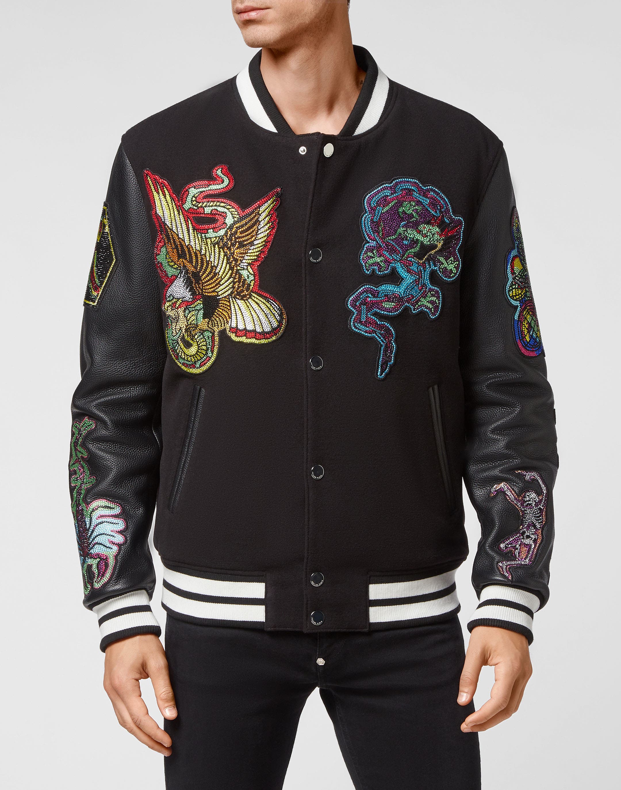 PHILIPP PLEIN Leather Bomber Tattoo Unisex | Nordstrom