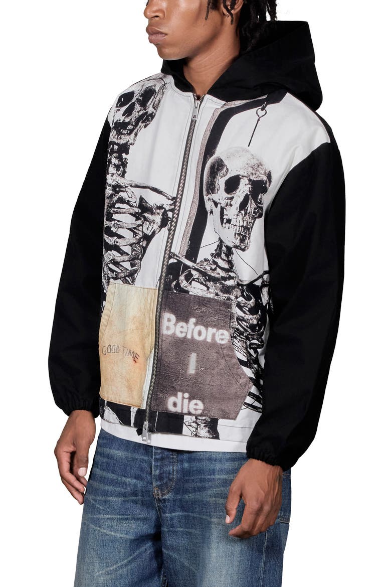 Good Time Poncho Zip Graphic Hoodie, Alternate, color, BLACK
