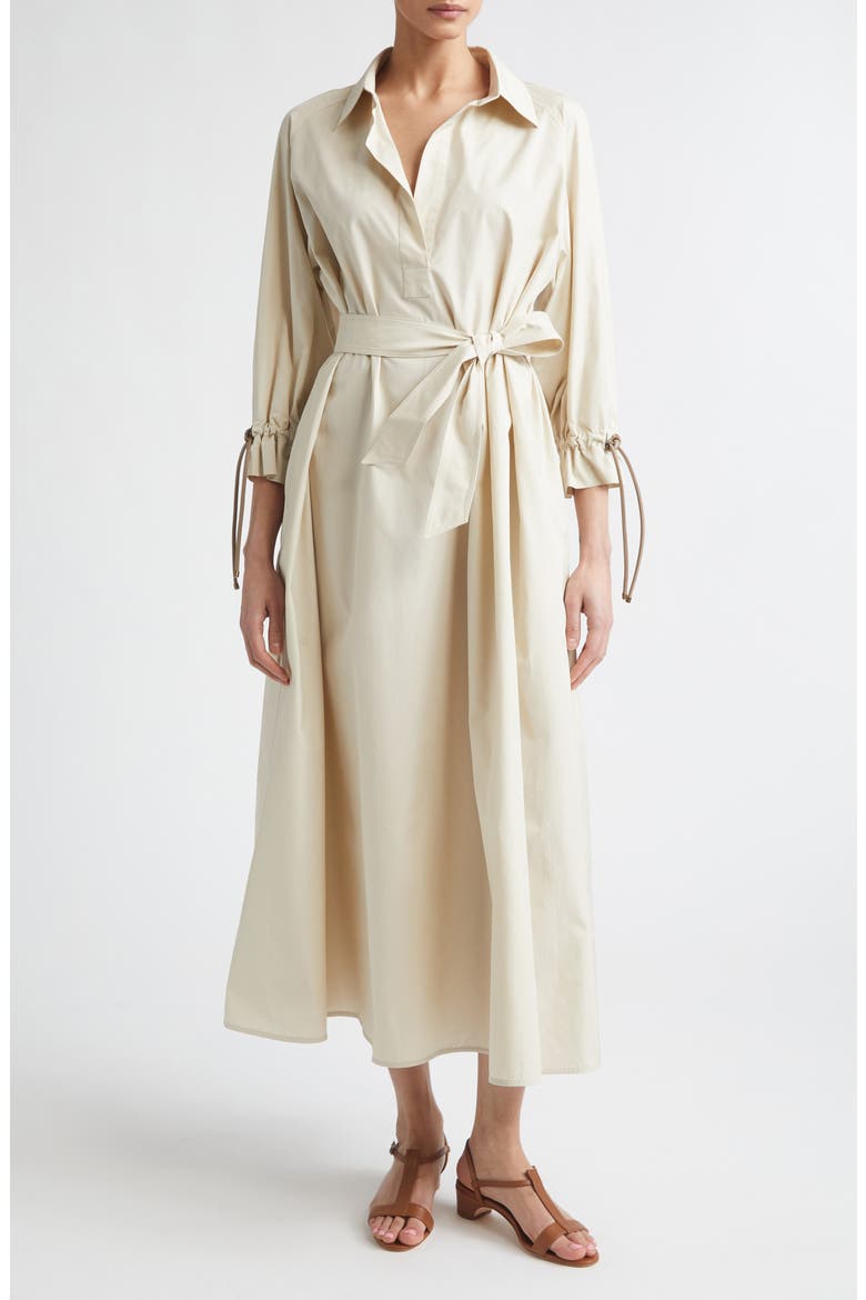 Mirto Oversize Belted Cotton Poplin Shirtdress, Main, color, BEIGE