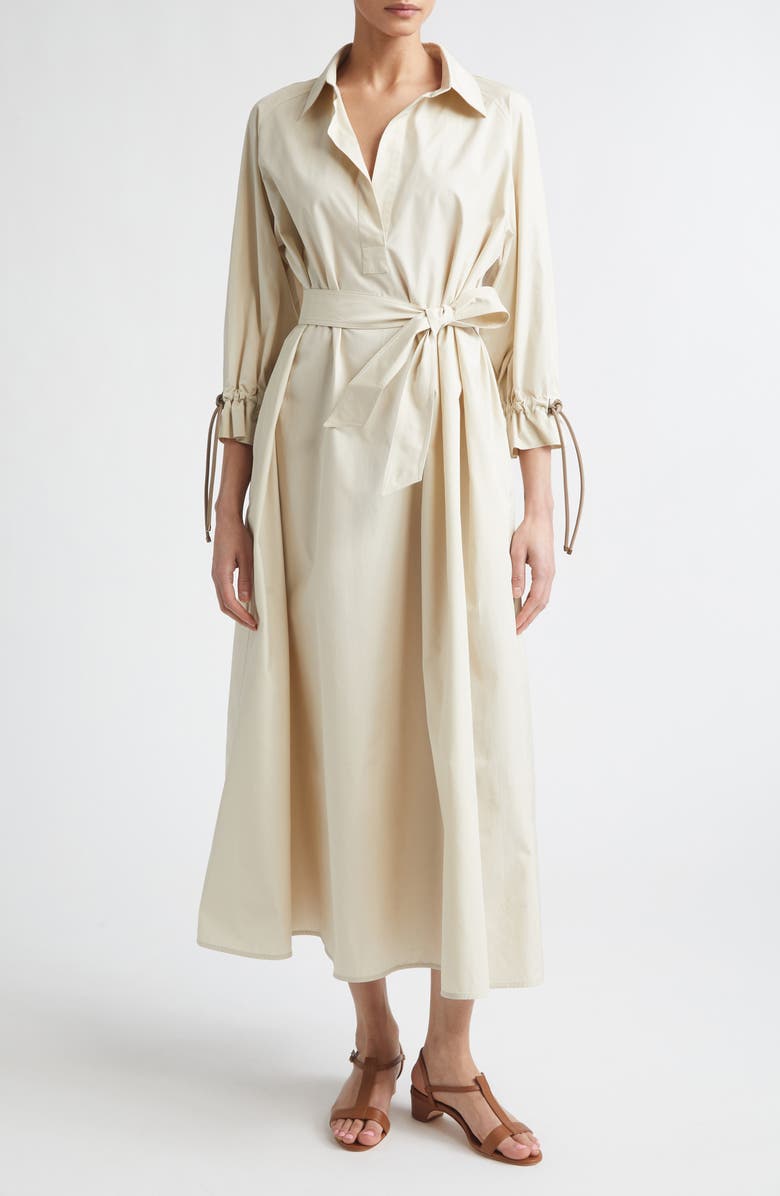 Max Mara Mirto Oversize Belted Cotton Poplin Shirtdress, Main, color, Beige