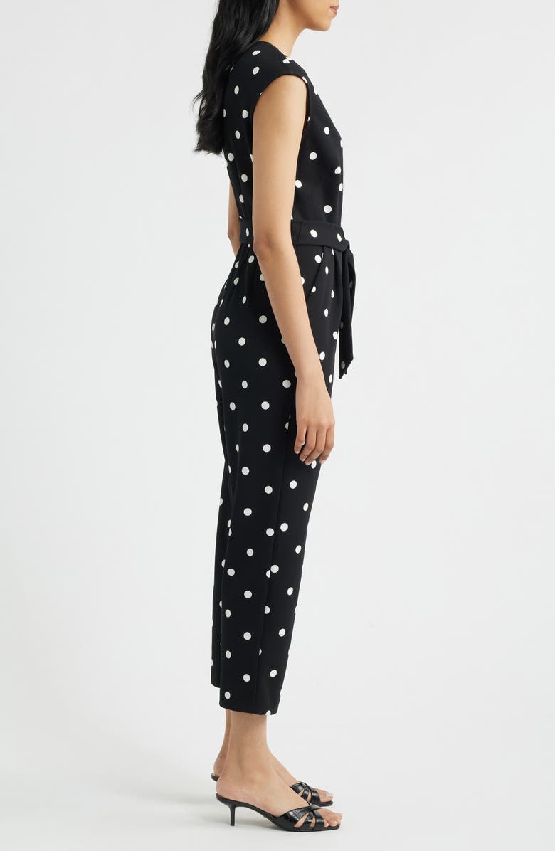 AK ANNE KLEIN Dot Tie Waist Crop Jumpsuit, Alternate, color, Anne Black