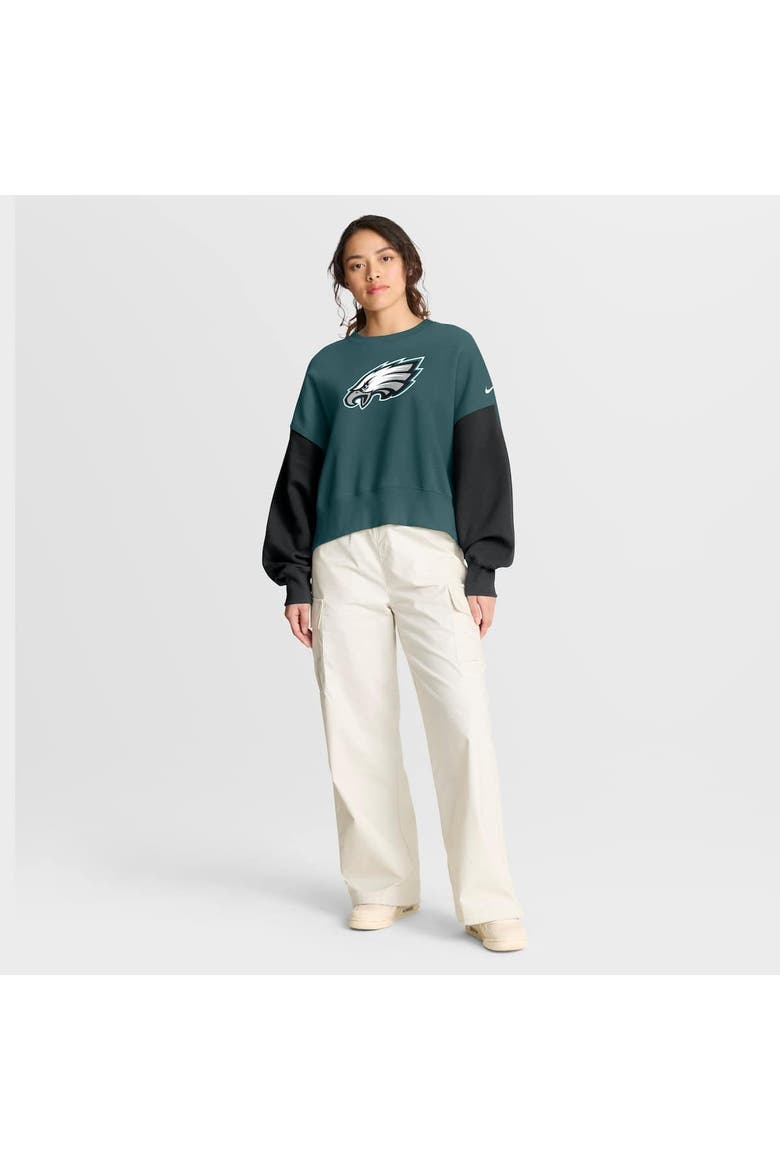 Women's Nike Midnight Green Philadelphia Eagles Oversized Color-Block Pullover Sweatshirt, Alternate, color, Green