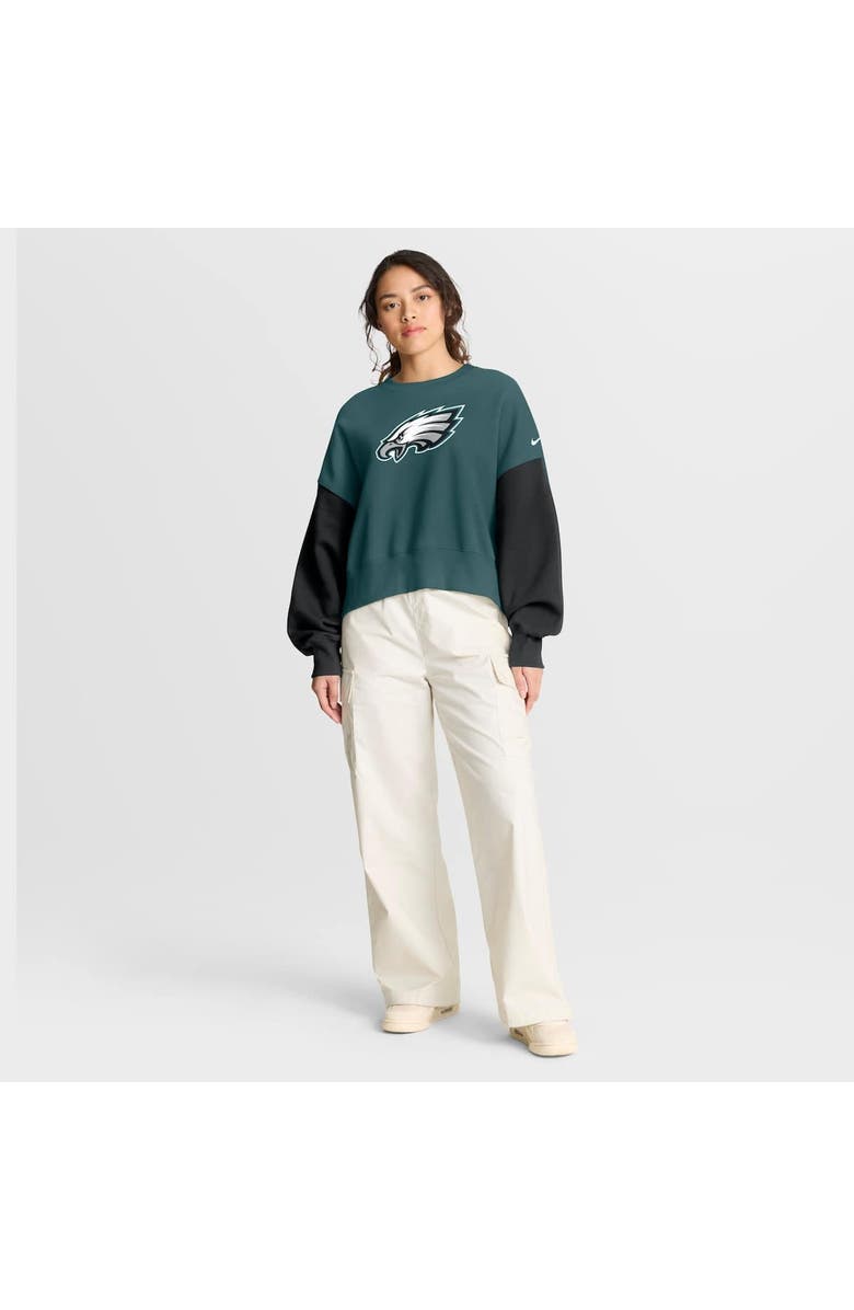Nike Women's Nike Midnight Green Philadelphia Eagles Oversized Color-Block Pullover Sweatshirt, Alternate, color,