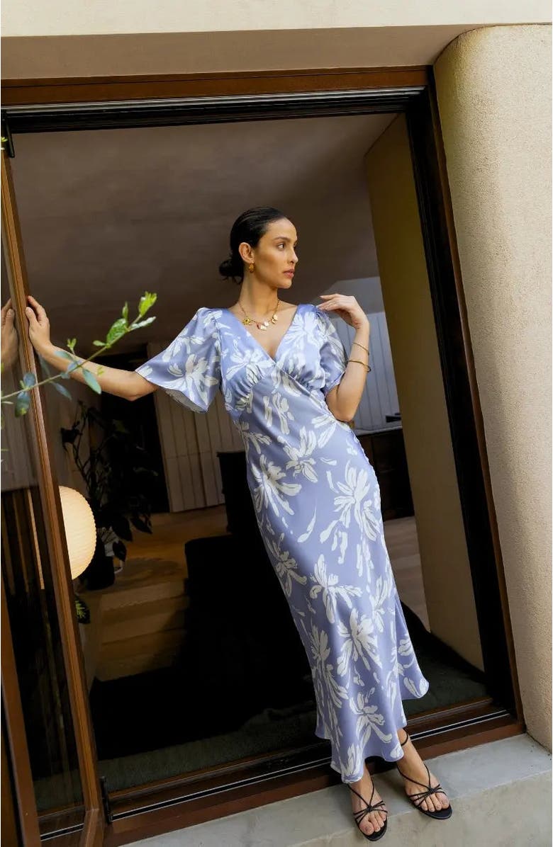 Rewritten Ellis V-Neck Dress, Alternate, color, Blue Lily Print