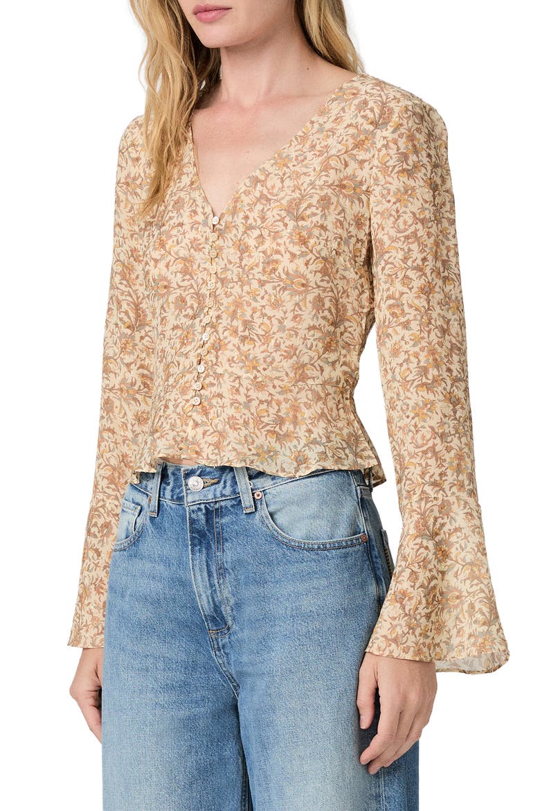 Mila Metallic Floral Long Sleeve Silk Blend Button-Up Shirt, Alternate, color, ECRU MULTI