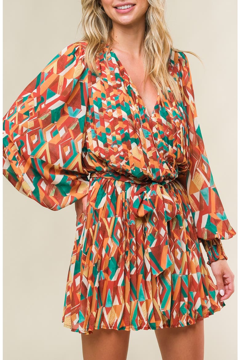 Print Pleated Romper, Alternate, color, BROWN/GREEN