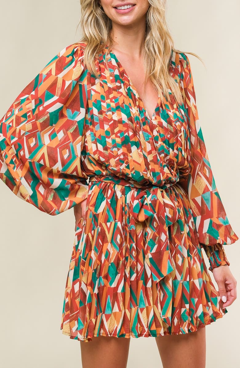 FLYING TOMATO Print Pleated Romper, Alternate, color, Brown/Green