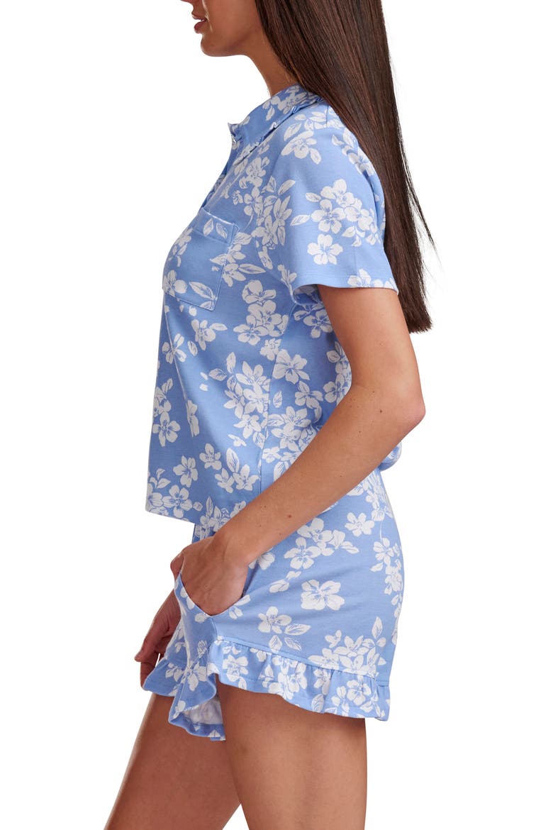 Ruffle Collar Short Pajamas, Alternate, color, HYDRANGEA FLORAL