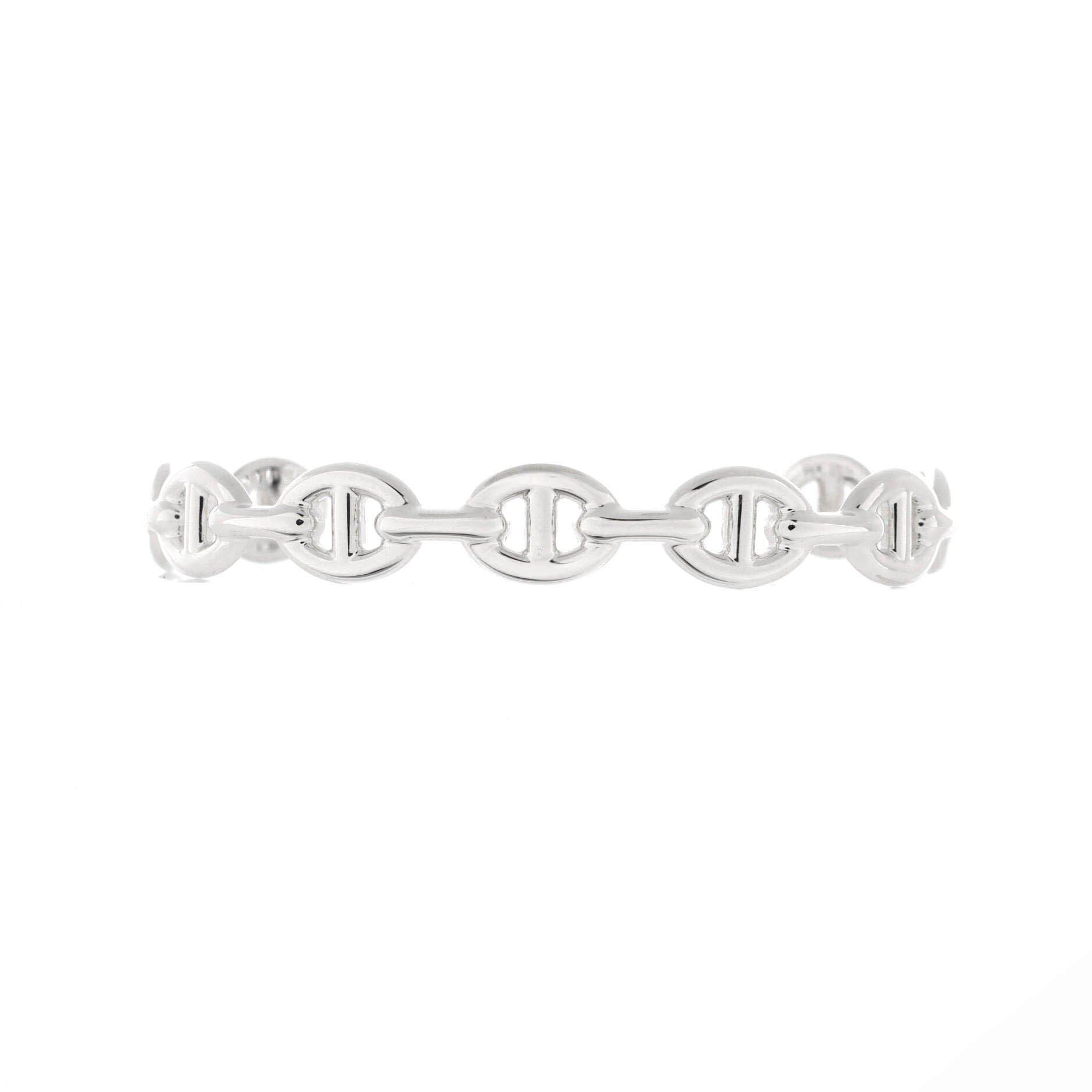 Pre-Owned Hermes Chaine d'Ancre Enchainee Cuff Bracelet Sterling Silver Medium, Main, color, Silver