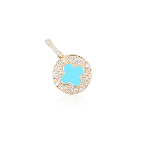 Turquoise Diamond Disc Clover Charm