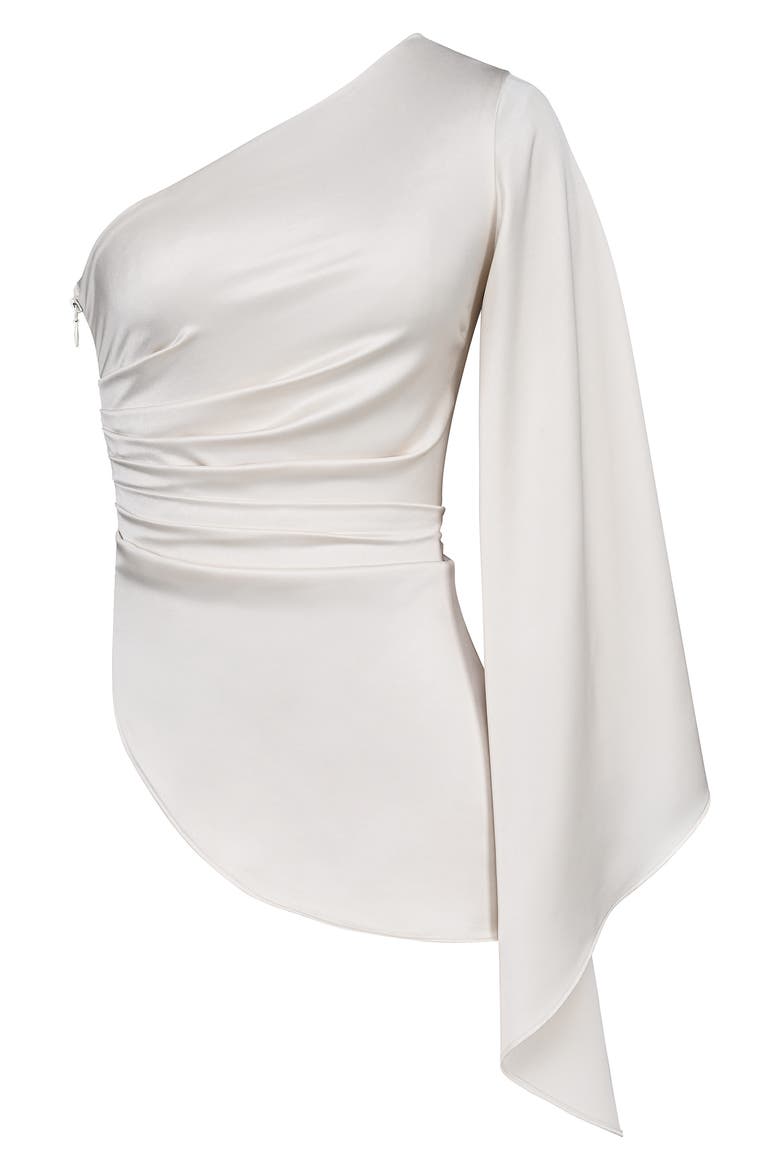 Nicolette Satin One Sleeve Top, Alternate, color, IVORY