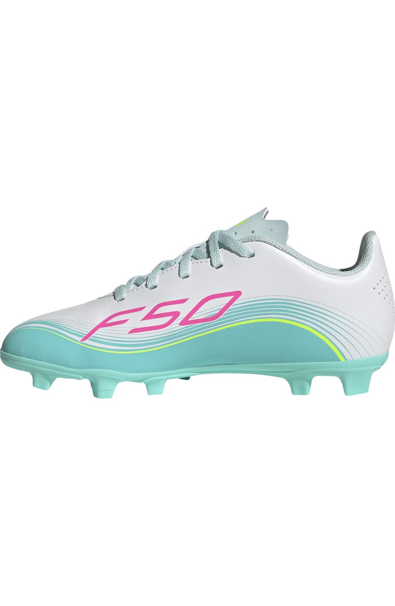 adidas Kids' F50 Messi Club Soccer Cleat, Alternate, color, White/ Lucid Pink/ Aqua